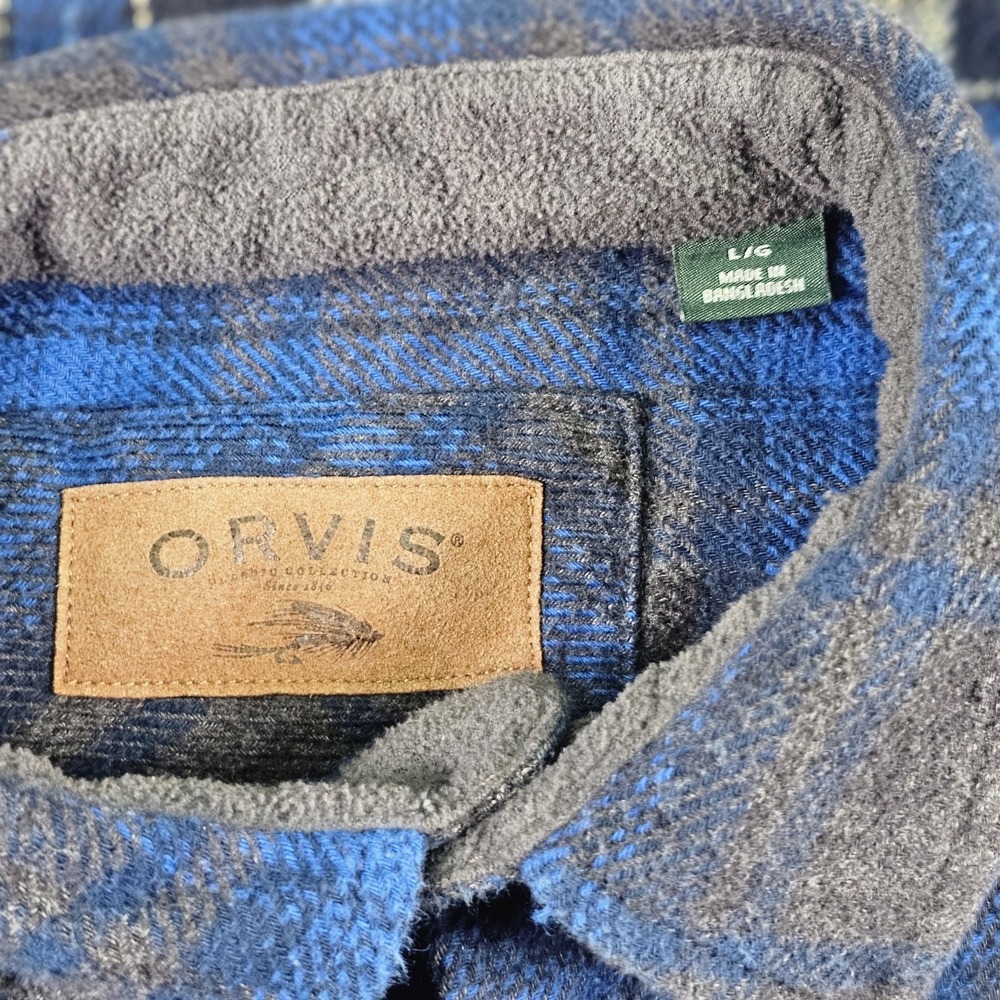 Orvis Shirts Mens Large Lot 2 Blue Plaid Flannel Long Sleeve Button Up Outdoor - Picture 5 of 14